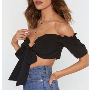 Black Off the Shoulder Crop Top